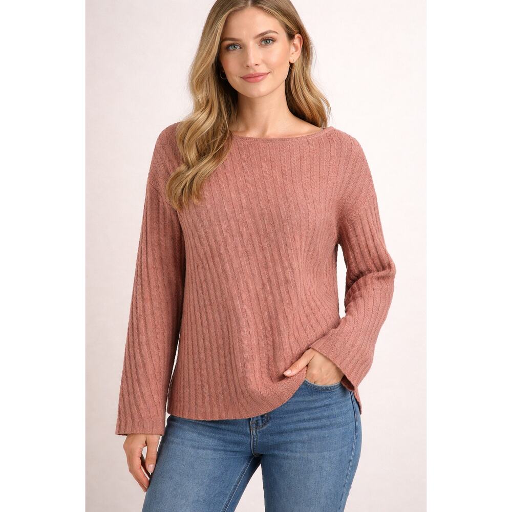 Ann Taylor Alpaca Wool Blend Knit Sweater Pink Boat Neck Women's Small